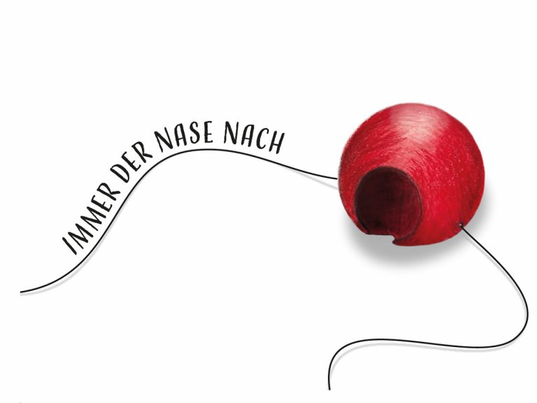 Ansicht einer Visitenkarte der Abbildung einer roten Clownsnase am Gummiband.